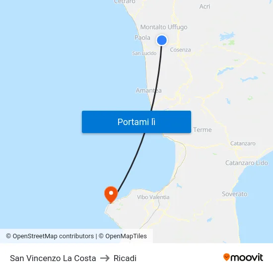 San Vincenzo La Costa to Ricadi map