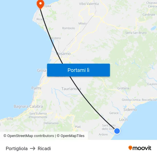 Portigliola to Ricadi map