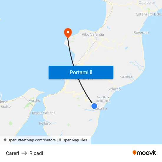 Careri to Ricadi map