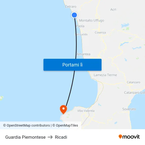 Guardia Piemontese to Ricadi map