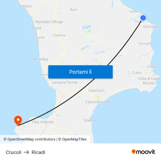Crucoli to Ricadi map