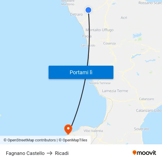 Fagnano Castello to Ricadi map