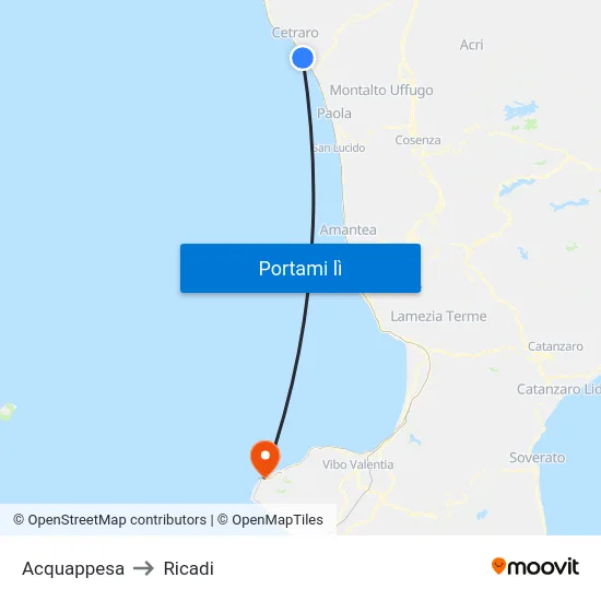 Acquappesa to Ricadi map