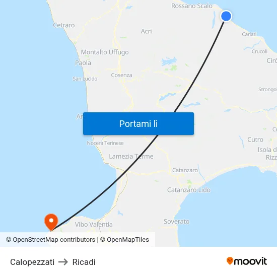 Calopezzati to Ricadi map