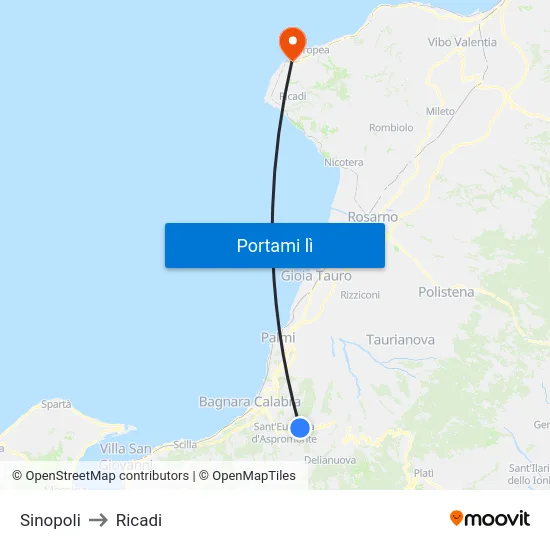 Sinopoli to Ricadi map