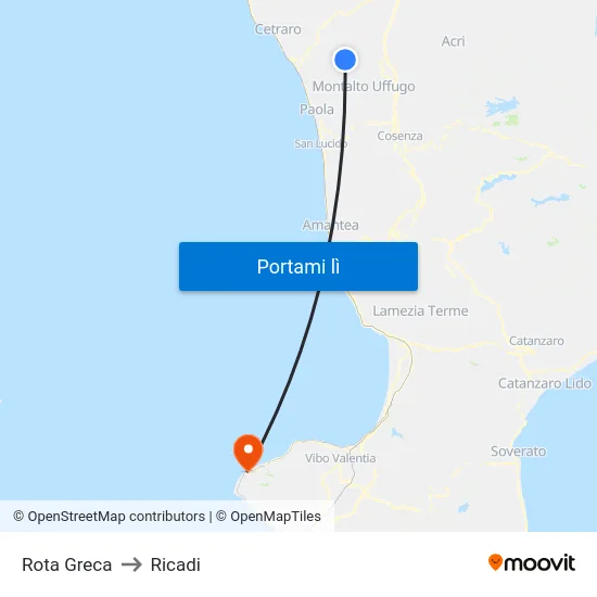 Rota Greca to Ricadi map