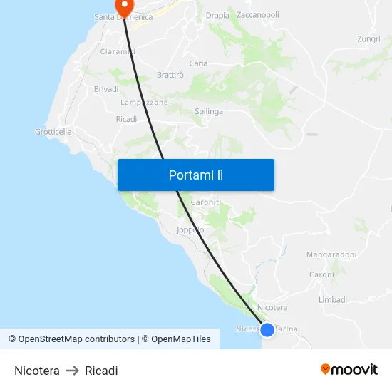 Nicotera to Ricadi map