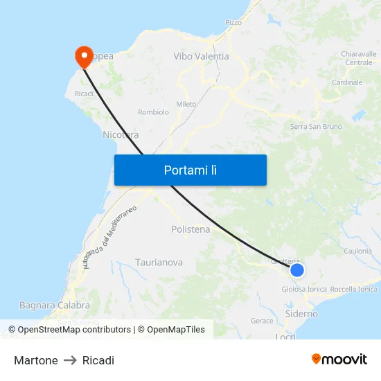 Martone to Ricadi map