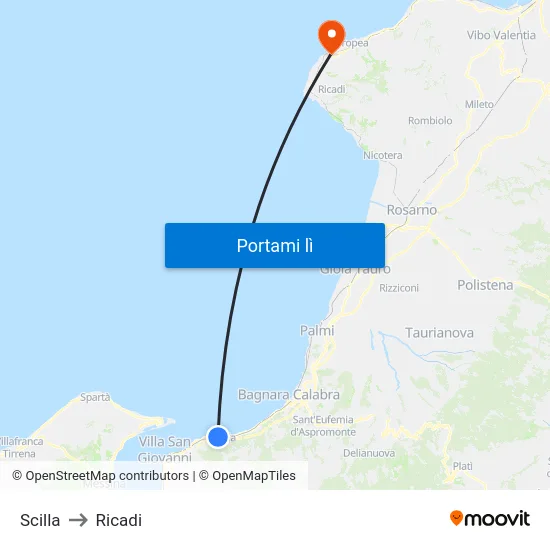 Scilla to Ricadi map