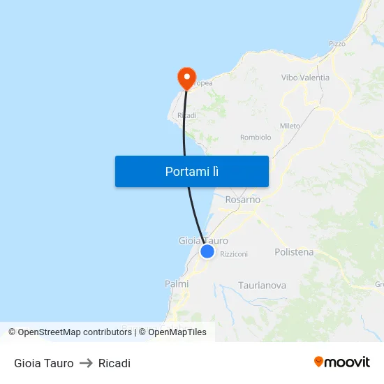 Gioia Tauro to Ricadi map