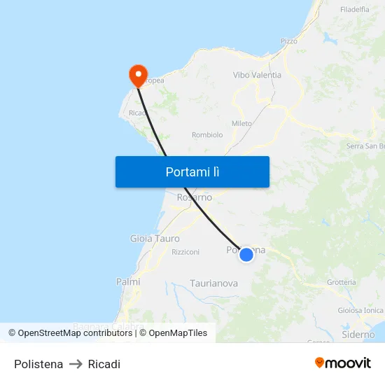 Polistena to Ricadi map