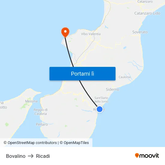 Bovalino to Ricadi map