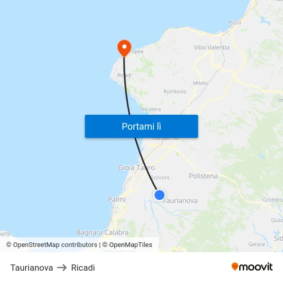 Taurianova to Ricadi map