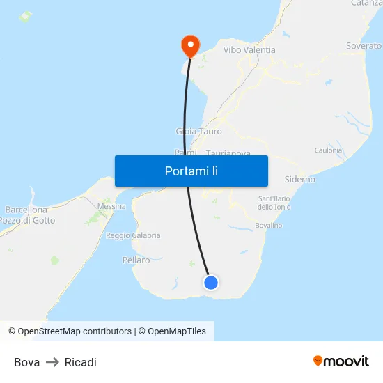 Bova to Ricadi map