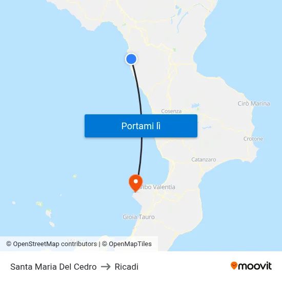 Santa Maria Del Cedro to Ricadi map