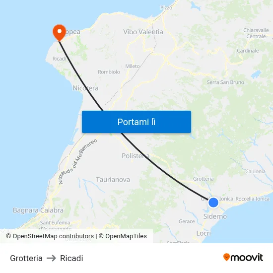 Grotteria to Ricadi map