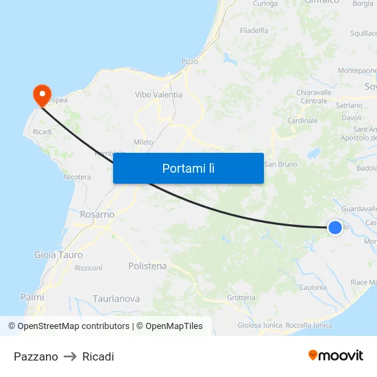 Pazzano to Ricadi map