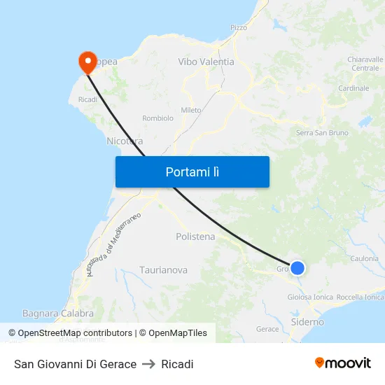 San Giovanni Di Gerace to Ricadi map