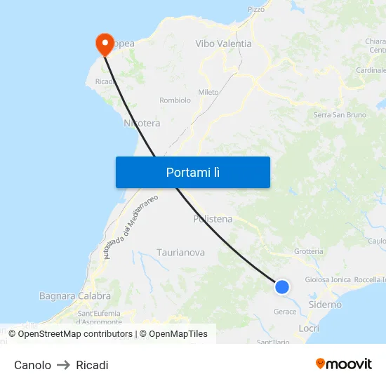 Canolo to Ricadi map