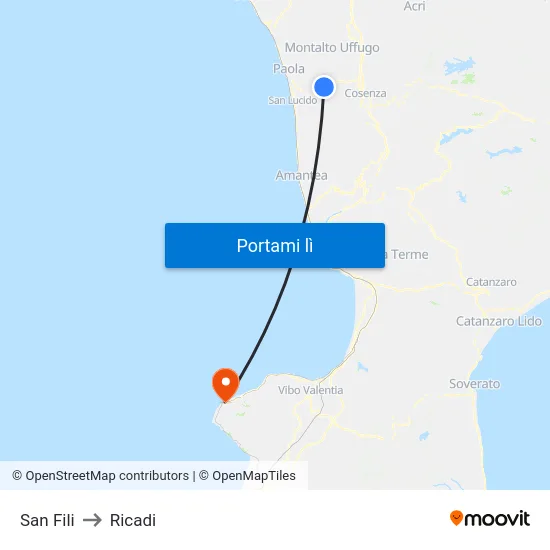 San Fili to Ricadi map