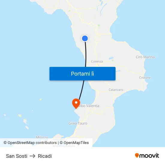 San Sosti to Ricadi map