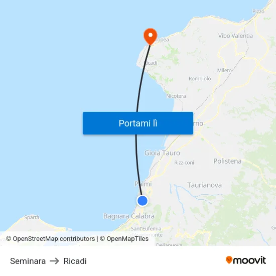 Seminara to Ricadi map