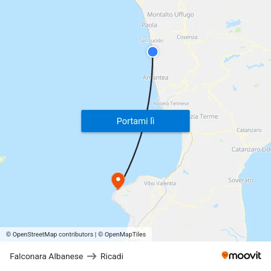 Falconara Albanese to Ricadi map
