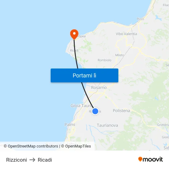 Rizziconi to Ricadi map