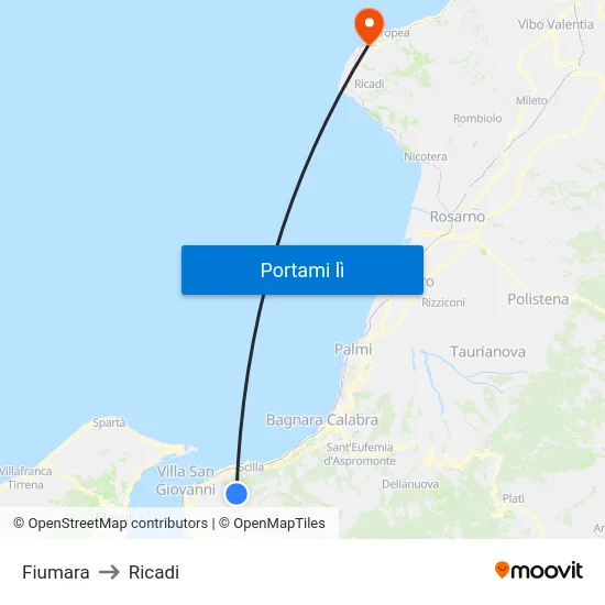 Fiumara to Ricadi map