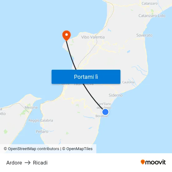 Ardore to Ricadi map
