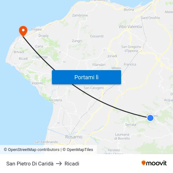 San Pietro Di Caridà to Ricadi map