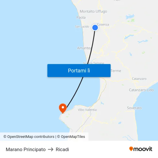 Marano Principato to Ricadi map
