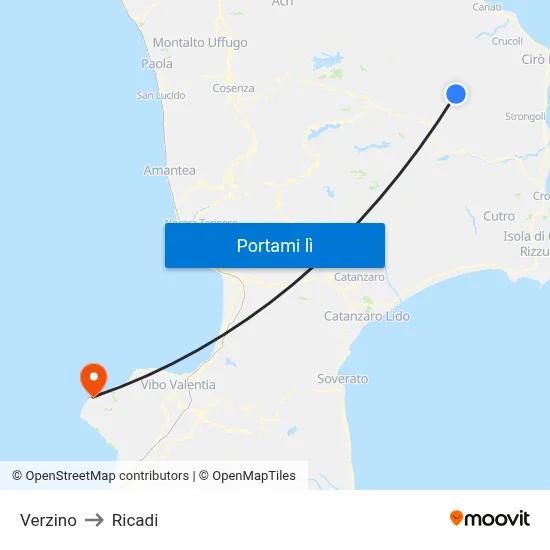 Verzino to Ricadi map