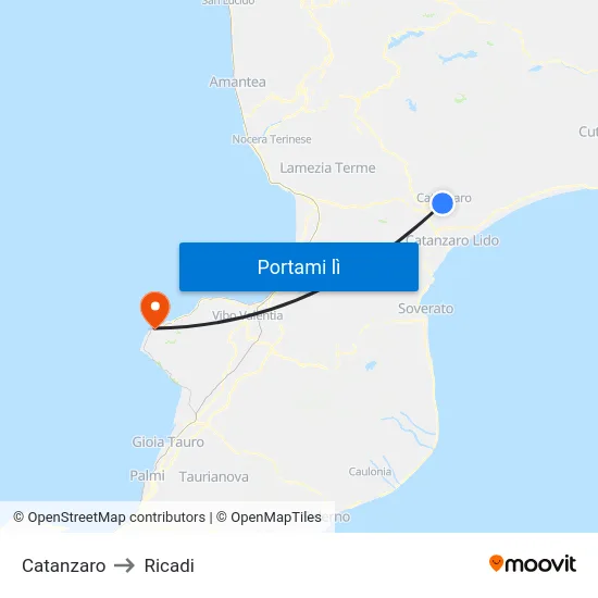 Catanzaro to Ricadi map