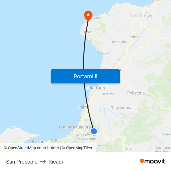 San Procopio to Ricadi map