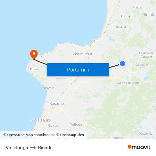 Vallelonga to Ricadi map