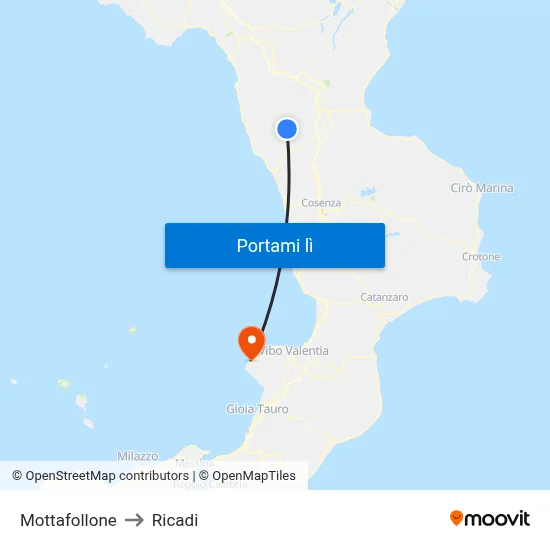 Mottafollone to Ricadi map