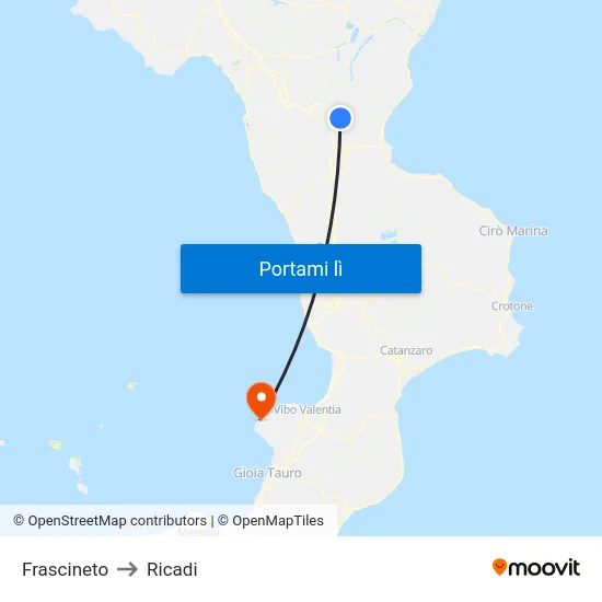 Frascineto to Ricadi map