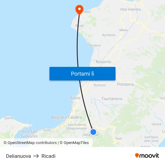 Delianuova to Ricadi map