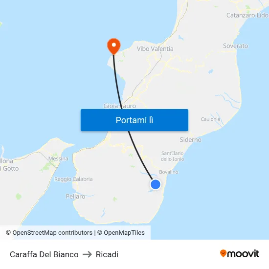 Caraffa Del Bianco to Ricadi map