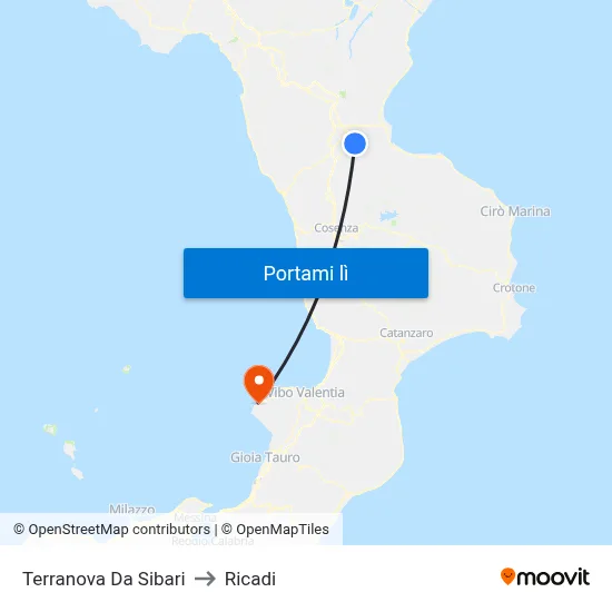 Terranova Da Sibari to Ricadi map