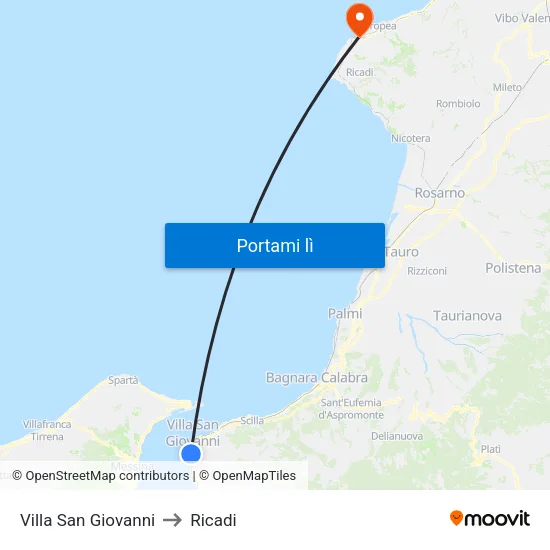 Villa San Giovanni to Ricadi map