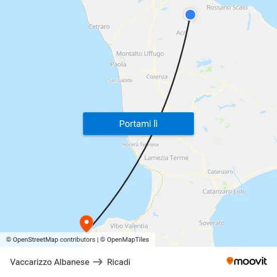 Vaccarizzo Albanese to Ricadi map