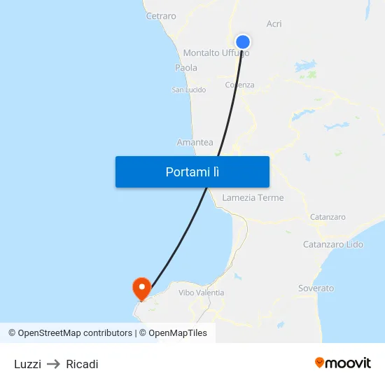 Luzzi to Ricadi map