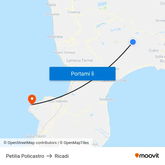 Petilia Policastro to Ricadi map