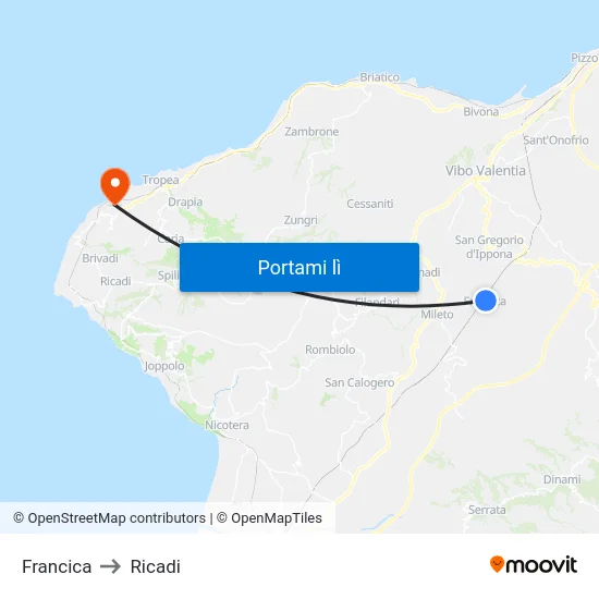 Francica to Ricadi map