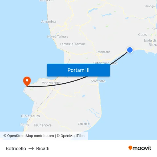 Botricello to Ricadi map