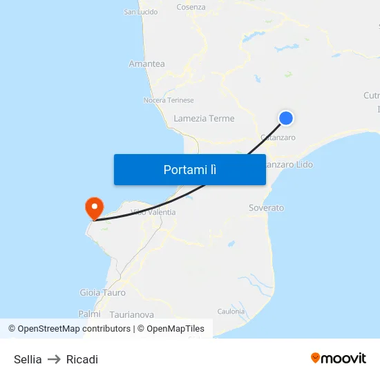 Sellia to Ricadi map