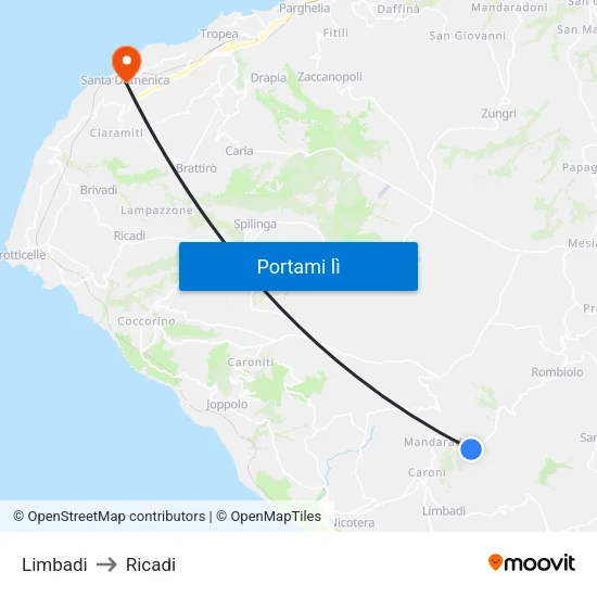 Limbadi to Ricadi map