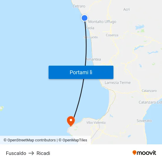 Fuscaldo to Ricadi map